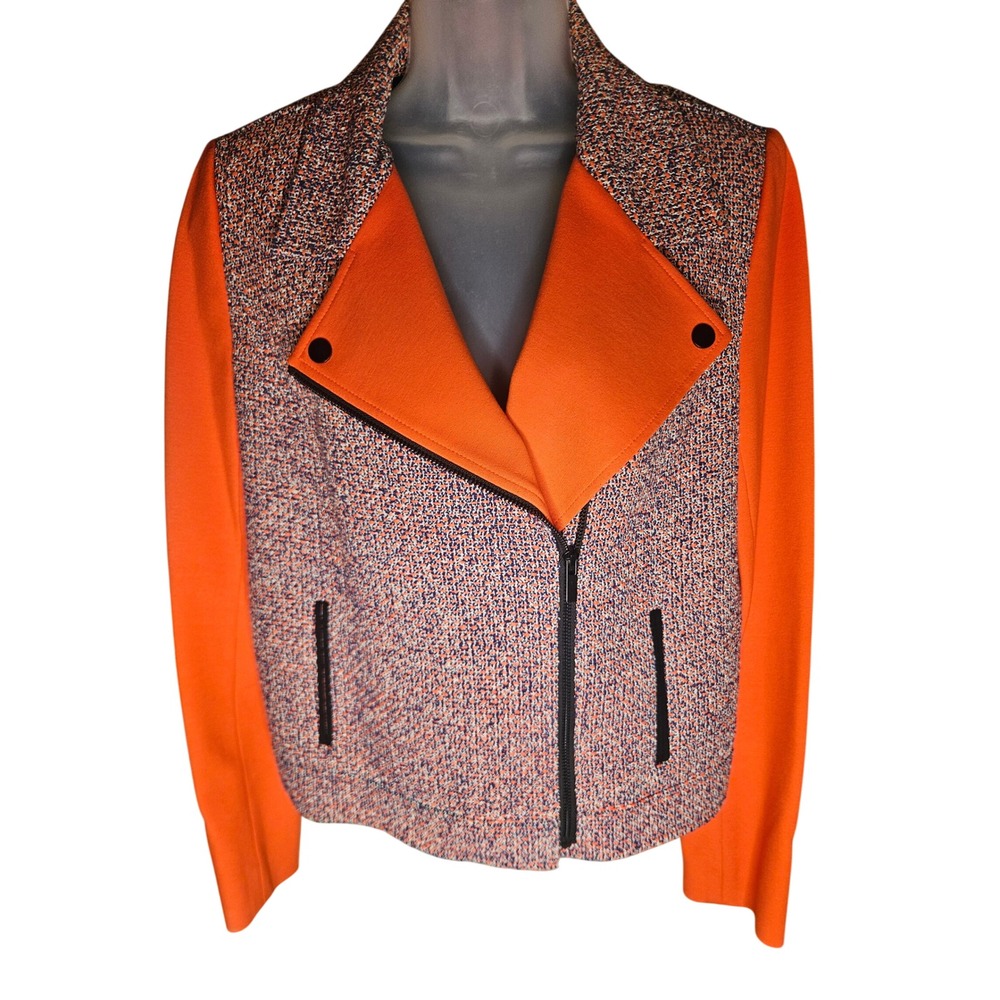 Classiques Entier Womens Orange Tweed Mixed Media Moto Jacket Size M